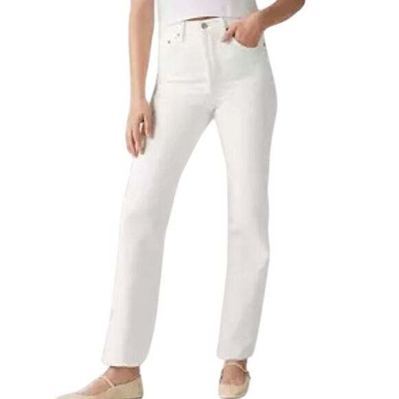 Levi's Premium Denim White High Waisted Ribcage Straight Ankle Jeans - Picture 1 of 12